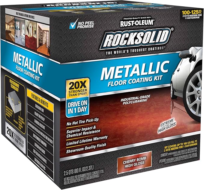 Rust-Oleum 286896 Rocksolid Metallic Garage Floor Coating Kit, Cherry Bomb