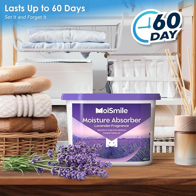 Moisture Absorbers 12 Packs, 10.8 Oz Lavender Vanilla Efficient Humidity Absorber ＆ Odor Eliminator Boxes, Refillable Car Dehumidifier for Closet, Bathroom, Basement＆ RV