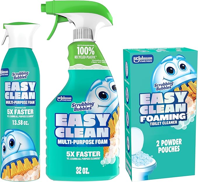 Scrubbing Bubbles Easy Clean Bathroom and Toilet Cleaner Ultimate Bundle, Includes 32oz Multipurpose Cleaning Trigger Spray + 2ct Foaming Toilet Cleaner Drop In Pouches + 13.58oz Aerosol Foaming Spray