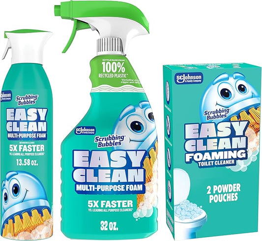 Scrubbing Bubbles Easy Clean Bathroom and Toilet Cleaner Ultimate Bundle, Includes 32oz Multipurpose Cleaning Trigger Spray + 2ct Foaming Toilet Cleaner Drop In Pouches + 13.58oz Aerosol Foaming Spray
