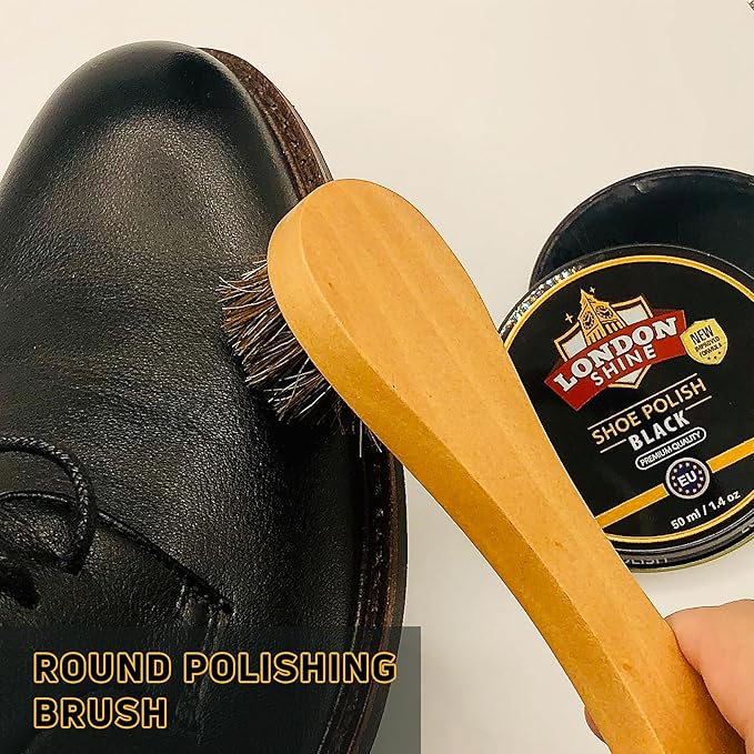 Horsehair Shoe Brush Kit 4 Piece – Premium Horsehair Shoe Brush Set for Leather Shoes & Boots, Shine Brush, Dauber Applicator, Suede Cleaner & Microfiber Cloth.