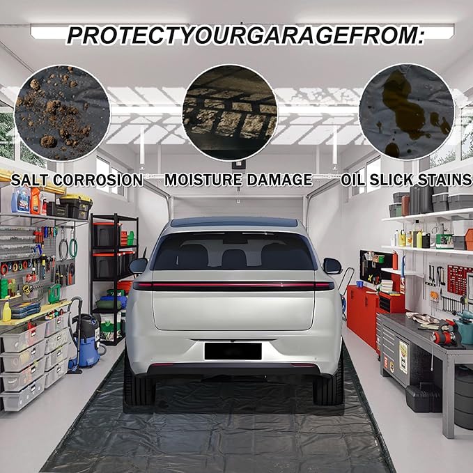 8'6" x 20' Garage Floor Containment Mat, Heavy Duty Oil Drip & Mud Protector, Easy-to-Clean Waterproof Car Mat for Spring Cleaning, Durable PVC Garage Floor Sealer Alternative for SUVs