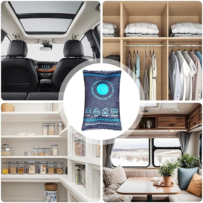 Car Dehumidifier Desiccant – Color Changing Silica Gel Absorber, Fast Reactivating Moisture Control Bag, Portable Anti Damp Solution | Humidity Absorber For Trucks RV Closet Basement Bathroom