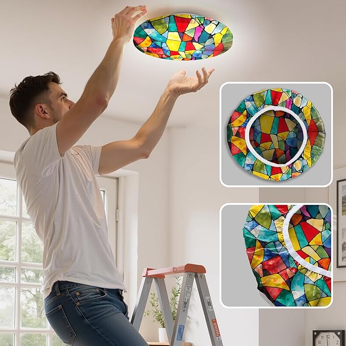 12" Ceiling Light Cover, 4 Pcs Flush Mount Light Fixture Cover, Fabric Ceiling Light Fixture Cover, Light Filters for Bedroom, Kitchen, Hallways/Entryways, Office, Basement (Color Art)