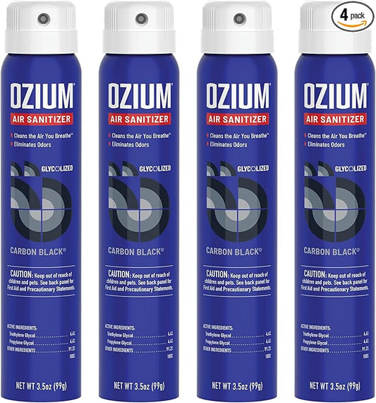 Ozium 3.5 Oz. Air Sanitizer & Odor Eliminator for Homes, Cars, Offices and More, Carbon Black Scent, 4 Pack