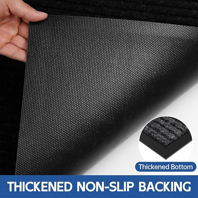 Front Door Mat, 4' x 6' Heavy Duty Indoor Outdoor Doomat, Commercial Industry Rugs with Rubber Backing, Non-Slip Low Profile Welcome Entry Mat for Patio, Home, Grey
