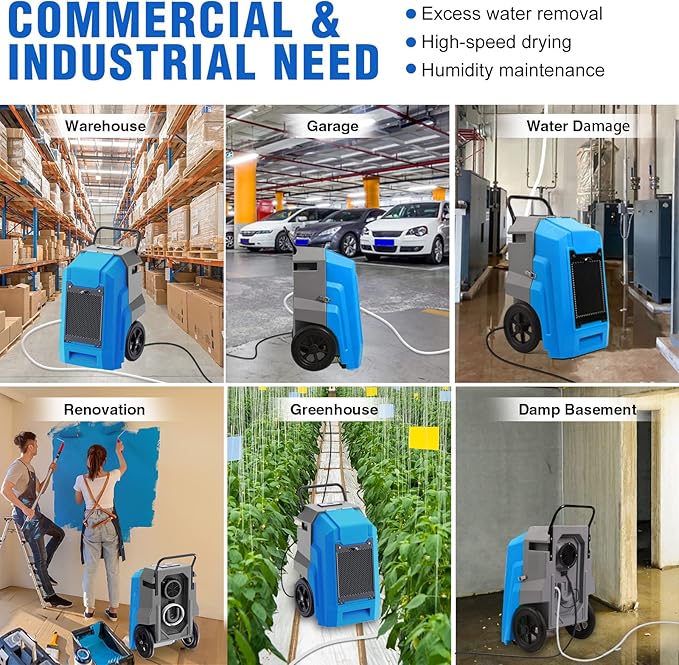 MOUNTO 180Pints LGR Industrial Dehumidifier with Pump and Drain Hose, Portable Commercial Dehumidifier with Wheels for Home, Basements, Garages, and Job Sites