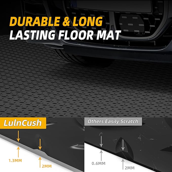 8.2 x 23 FT Garage Floor Mat, 2.8mm Thickened Diamond Plate PVC Garage Flooring Roll for Under Car, Heavy Duty Garage Floor Protector 188.6 SQFT for Garage, Basement, Golf Cart. Black