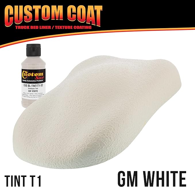 Custom Coat GM White 2 Gallon Urethane Roll-On, Brush-On or Spray-On Truck Bed Liner Kit with Roller and Brush Applicator Kit - Easy Mixing - Durable Textured Car Auto Protective Coating