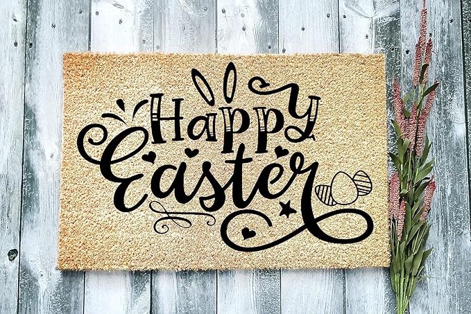 Happy Easter Holiday Spring Funny Welcome Doormat Personalized Door Mat Bath Rug Non-Slip Dust Inside/Outside Floor Carpet for Kitchen Front Hall Lawn 18x30 inch