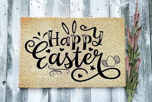 Happy Easter Holiday Spring Funny Welcome Doormat Personalized Door Mat Bath Rug Non-Slip Dust Inside/Outside Floor Carpet for Kitchen Front Hall Lawn 18x30 inch