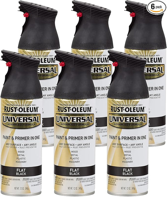 Rust-Oleum 245198-6PK Universal All Surface Spray Paint, 12 oz, Flat Black, 6 Pack