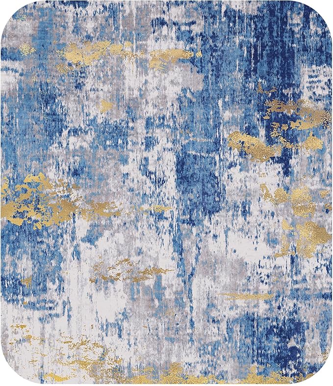 RELEANY Washable Area Rugs7'x9' Non-Slip Modern Abstract Soft for Living Room Entryway Bedroom Nursery, Print Pattern, Grey Blue Gold/Golden
