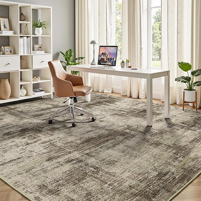 Lofus 8x10 Area Rug for Living Room, Brown Abstract Large Rugs with Non-Slip Backing, Neutral Modern Washable Carpet for Bedroom Dining Room Home Office Nursery Indoor