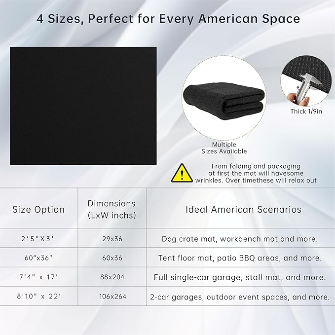 2 Pack Garage Floor Mat (36" x 60"), Non-Slip No Seepage Rubber Backing Oil Drip Mat for Cars & SUVs, Trimmable Multi-Purpose Mat Guards Against Spills & Scratches