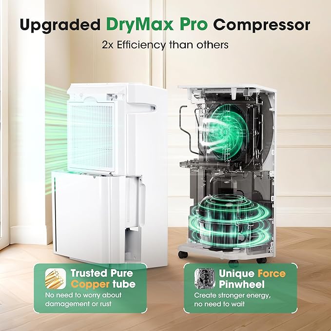6,500 Sq.Ft Dehumidifier for Basement with Drain Hose, 186 OZ Water Tank, 60 Pint Dehumidifiers for Large Home with Three Operation Modes, Intelligent Humidity Control, 24HR Timer for Bathroom