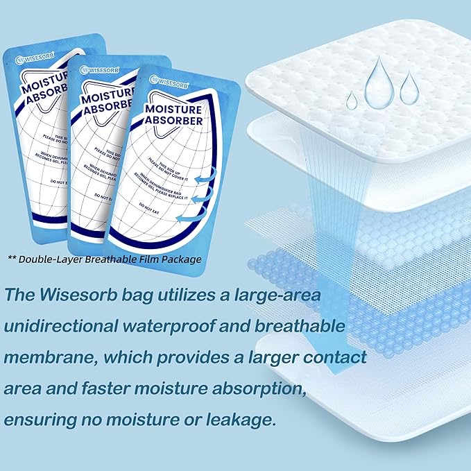 Wisesorb 25 Gram 10 Packs Moisture Absorbers Packs, Leakproof Desiccant Dehumidifier Bags for Bathrooms, Basements, Rvs, Humidity Absorbers Packets for Closet