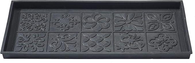 HF by LT Tile Design Deluxe Rubber Boot-Tray, 34 x 14 inches, Heavy Duty Vulcanized Rubber, One-Piece Seamless Construction, Year Round Use Indoors or Outdoors, Black