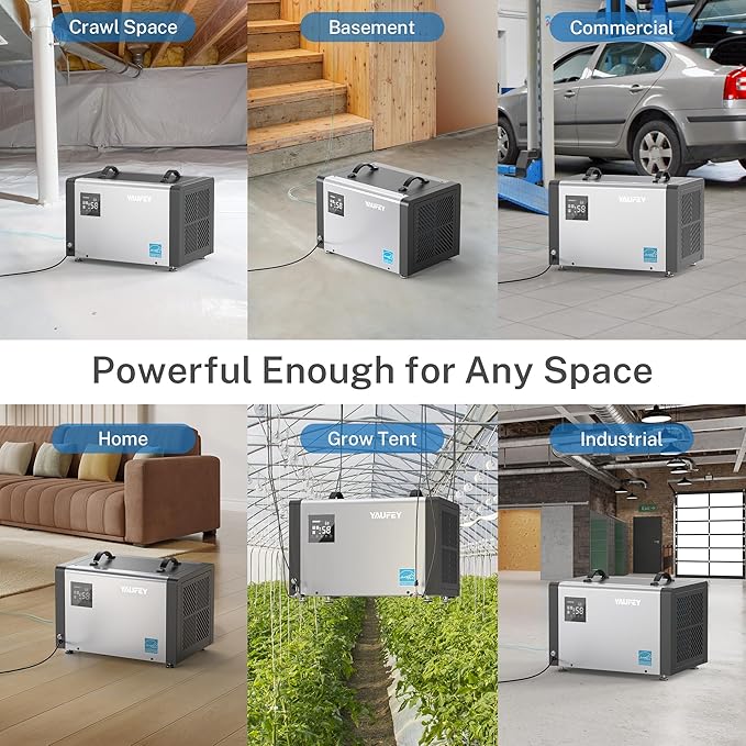 Yaufey 70 Pints Energy Star Commercial Dehumidifier with Pump for 5000 Sq. Ft. Crawl Space, Basement, Industrial, 10-98% RH Humidity Control, 24/7 Continuous Drainage, TUV Certified, 5-Year Coverage