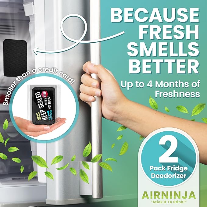 Fridge Deodorizer - Natural Refrigerator Deodorizer Odor Eliminator - Beats Baking Soda and Bamboo Charcoal Air Purifying Bags - Activated Carbon Odor Absorber for Fridge & Freezer (2 pk)