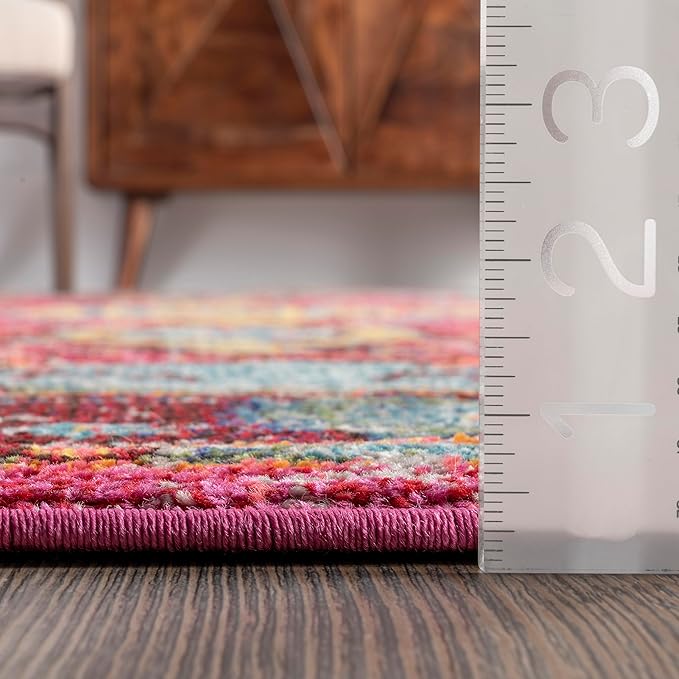 Nuloom Corbett Fuchsia/Ivory, 2'6" x 8', Vintage Bohemian, Soft and Cozy, High Traffic, Stain Resistant, Easy Clean, Durable Runner for Bedroom, Living Room, Dining Space, Den, Foyer, Entryway