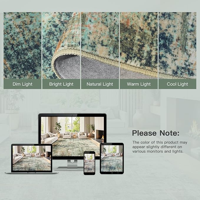 Lofus 9x12 Area Rug for Living Room, Coffee/Green Abstract Large Rugs with Non-Slip Backing, Neutral Modern Washable Carpet for Bedroom Dining Room Home Office Nursery Indoor