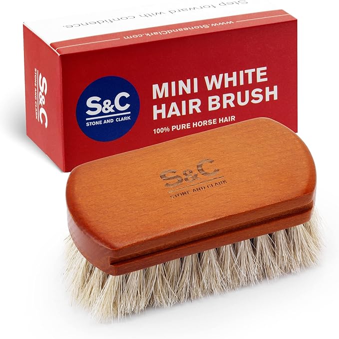 Mini 4" Shoe Brush - Portable Horse Hair Boot Brush w/Natural Wood Handle - Soft Bristle Shoe Shine Brush for Cleaning, Buffing & Polishing Leather Shoes - Travel-Friendly Size