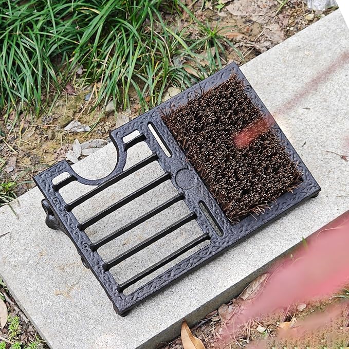 Boot Brush Scraper Outdoor, Heavy Duty Cast Iron Boot Scrubber and Shoe Cleaner with Stiff Bristles, Vintage Rustic Boot Scrapers with Brushes for Entryway, Porch, Garden, Garage