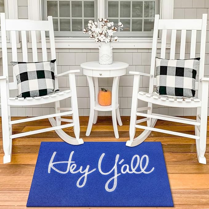 Front Doormat, Blue Hey Y'all Indoor Outdoor Heavy Duty Backing Door Mats Non Slip Absorbent Resist Dirt Entrance Doormats for Home Decor Entryway Patio 36" x 24"