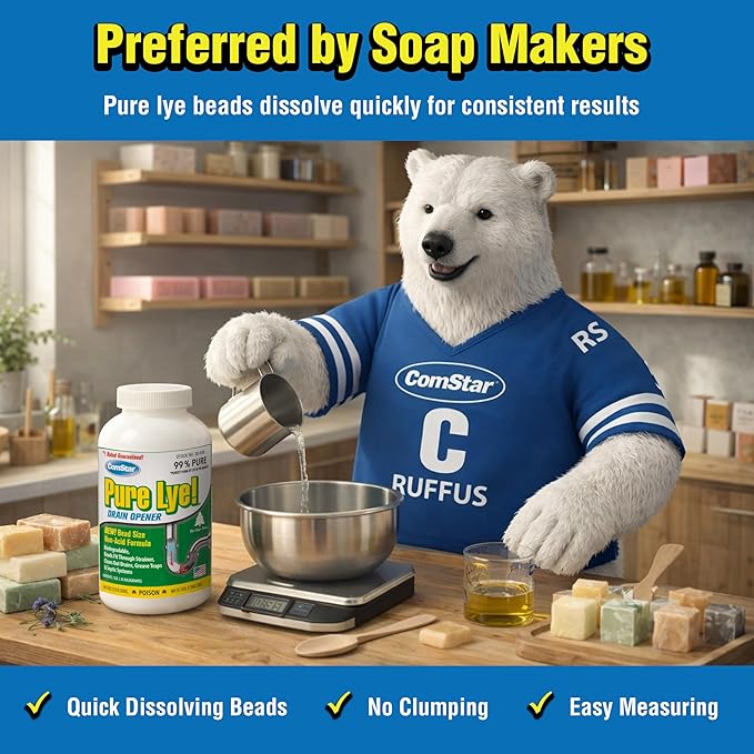 ComStar Pure Lye 1 lb - Unique Sodium Hydroxide Beads | Drain Opener & Soap Making | Biodegradable, Eco-Friendly (Pack of 12)