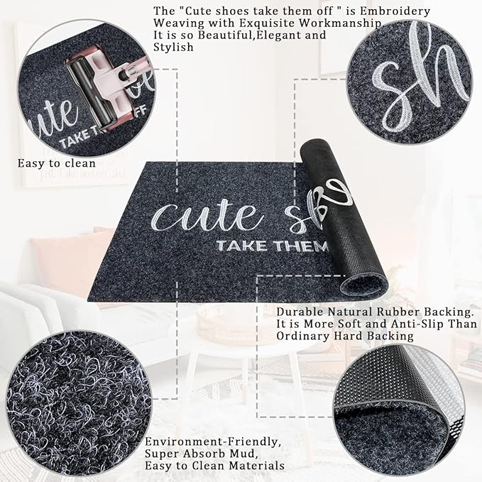 Welcome Mats for Front Door Mats Cute Shoes Take Them Off for Home Entrance with Rubber Backing Mats Heavy Duty Entryway Doormat for Floor Laundry Rooms Mudrooms Garage 47 x 18 Grey