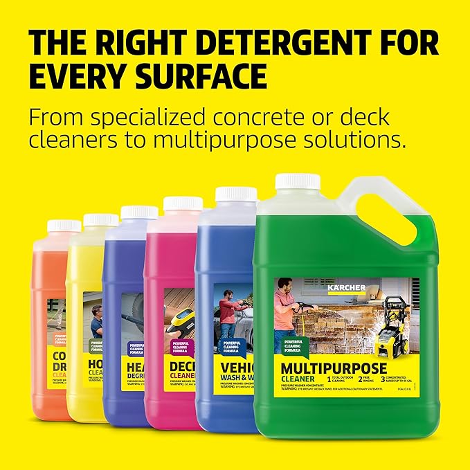 Kärcher Multi Purpose Pressure Washer Detergent, Removes Dirt and Grime from Fences, Siding, Patios, Driveways, Sidewalks, Concrete and More, Highly Concentrated, Makes up to 20 gal of Cleaner