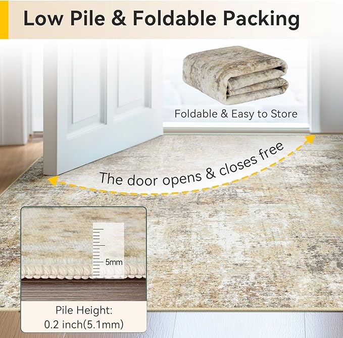 RELEANY Washable Area Rugs 7'x9' Non-Slip Modern Abstract Soft for Living Room Entryway Bedroom Nursery, Print Pattern, Neutral Brown Gray