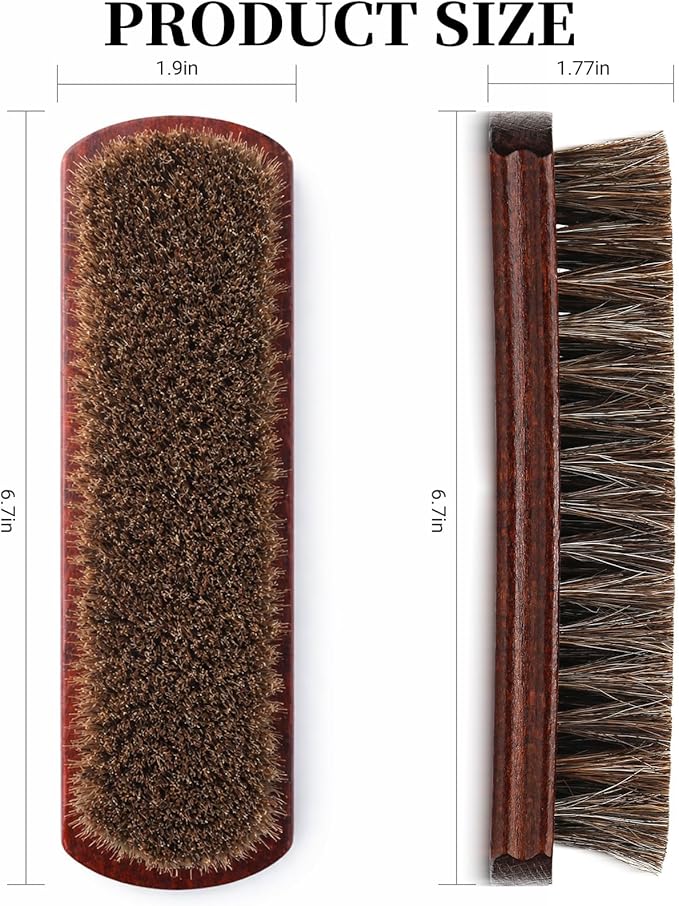 3pcs 7in 100% Horse Hair Shoe Brush for Leather Horsehair Brushes Boots Cleaning Polishing Buffing Shine Professional Cobbler Furniture Sneakers Care Set Suede Jackets Bags Seats Dusting Brushing Tool