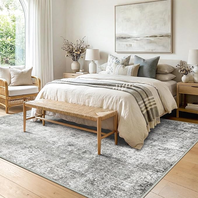 RELEANY Washable Area Rugs 5'x8' Non-Slip Modern Abstract Soft for Living Room Entryway Bedroom Nursery, Print Pattern, Gray White Grey