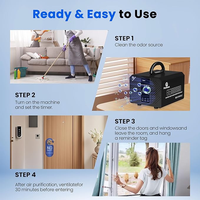 Smart Ozone Generator 160,000 mg/h Ozone Machine with Dual Mode & Digital Timer, Ozone Odor Eliminator for Cars, Home, Basements, Rooms, Kitchens, Smoke, Pet, Farm, Musty Smells