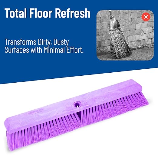 SPARTA Omni Sweep Plastic Push Broom Head, Heavy Duty, Industrial Broom With Color Code System For Outdoor, Indoor, Garage, Concrete, Patio, Kitchen, Bathroom, 18 Inches, Purple