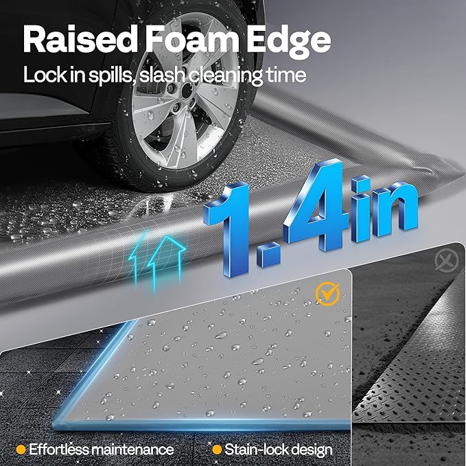 VIVOHOME Containment Mat (8'6" x 20') with Stay Put Corner, PVC Garage Floor Mats, Heavy Duty Garage Parking Mat with a Squeegee, Gray