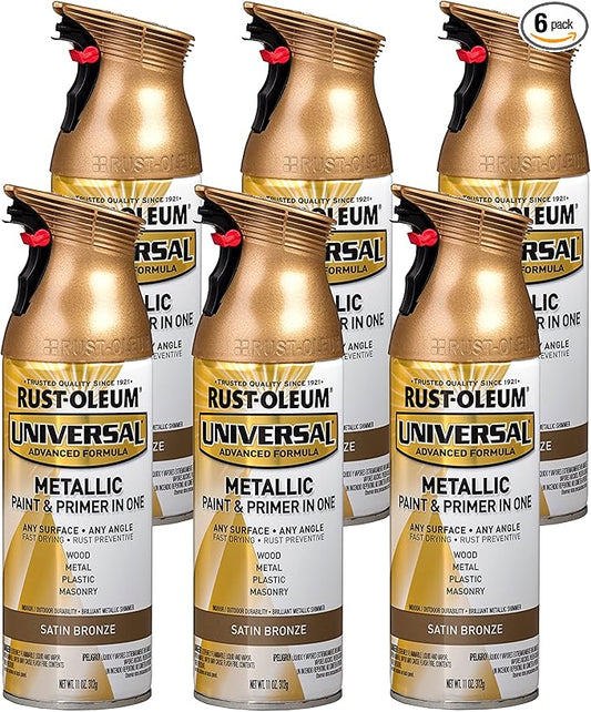 Rust-Oleum 314560-6PK Universal All Surface Metallic Spray Paint, 11 oz, Satin Bronze, 6 Pack