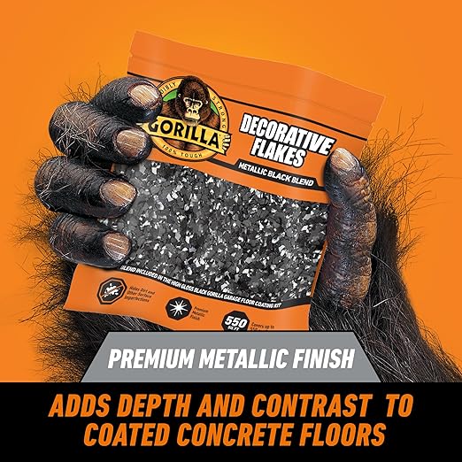 Gorilla Garage Floor Coating Decorative Flakes – Metallic Black Blend – Matches High-Gloss Black Kit – Hides Dirt & Imperfections – Use with Epoxy or Concrete Coatings – Covers up to 550 sq. ft.