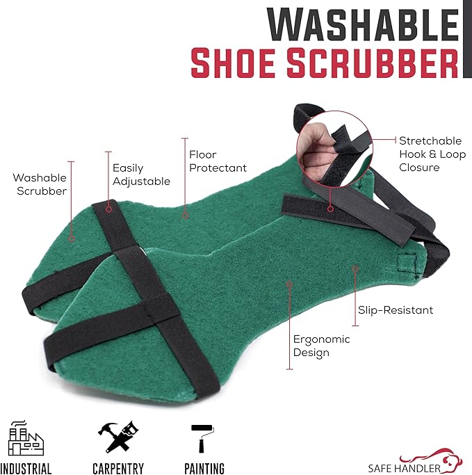 SAFE HANDLER Washable Shoe Scrubber for Floor Cleaning, Slip-Resistant, Easily Adjustable & Ergonomic, Reinforced Edges | Fits Adult Shoes (60 Pairs)