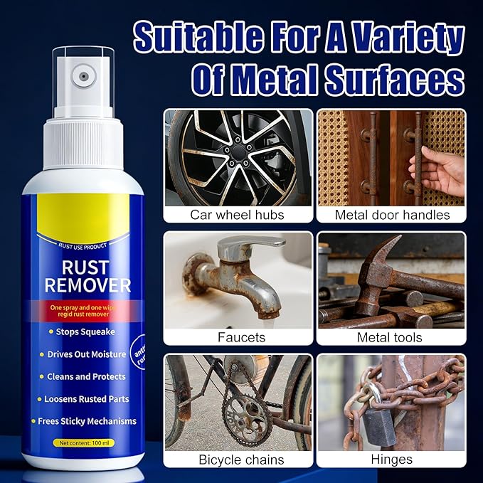 2Pcs Rust Remover Spray for Metal, 2026 Upgrade Anti-Rust Spray, Multi-Functional Quick-Acting Iron Powder Remover Spray, for Metal, Vehicles, Tools, Chains, Grills, Bolts & More