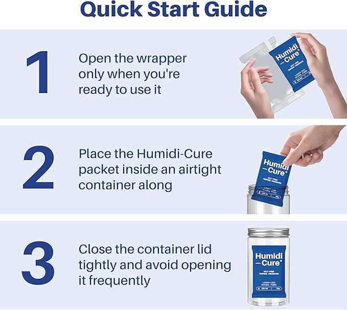 Humidi-Cure 62% RH 2-Way Humidity Packs, Size 4g, 10 Packs, Moisture Absorbers for Storing 1/2 oz Herbs, Humidity Control Packs Preserving Aroma and Flavor with Liquidless Plant-Fiber, Salt-Free