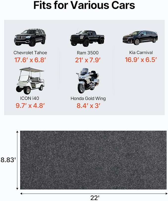 VEVOR Garage Floor Mat, 8'10"x22' Waterproof Protection from Water,Snow, Rain,Mud and Oil for Cars, Non-Slip Heavy Duty Containment Mat with TPE Anti-Leak Backing & Easy to Clean & Cuttable