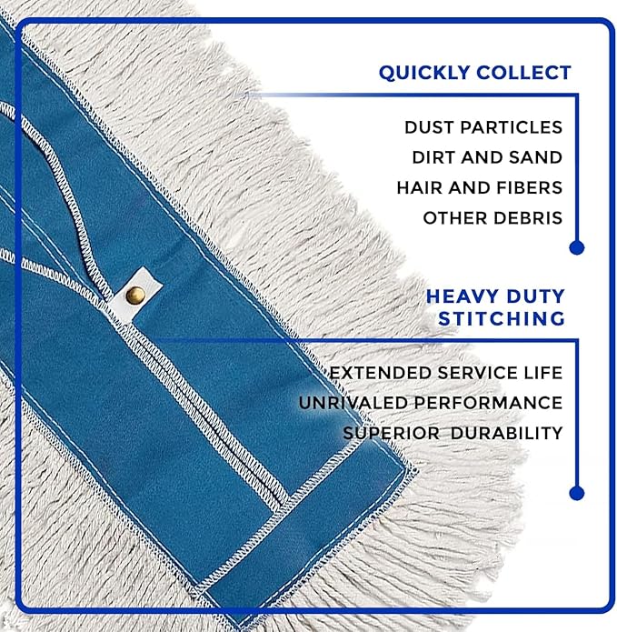 Nine Forty 60" Premium Cotton Dust Mop Kit - Heavy Duty Mop Head with Wood Handle for Industrial, Commercial, and Residential Cleaning - Dry Floor Duster for Hardwood Surfaces - White