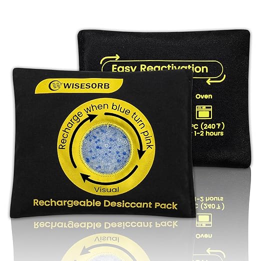 Wisesorb 500g Reusable Silica Gel Desiccant Packs, Rechargeable Dehumidifier Moisture Absorbers with Color Indicator for Storage, Gun Safes, Suitcases, 3D Printing Filaments, Electronics, Car [2 Pack]