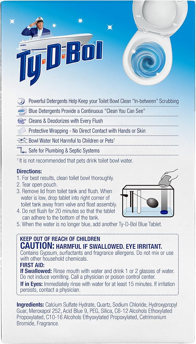 Ty-D-Bol Blue Tablets Value 5 Pack, Cleans and Deodorizer Toilets for a Fresh Smelling Bathroom (Pack of 10)