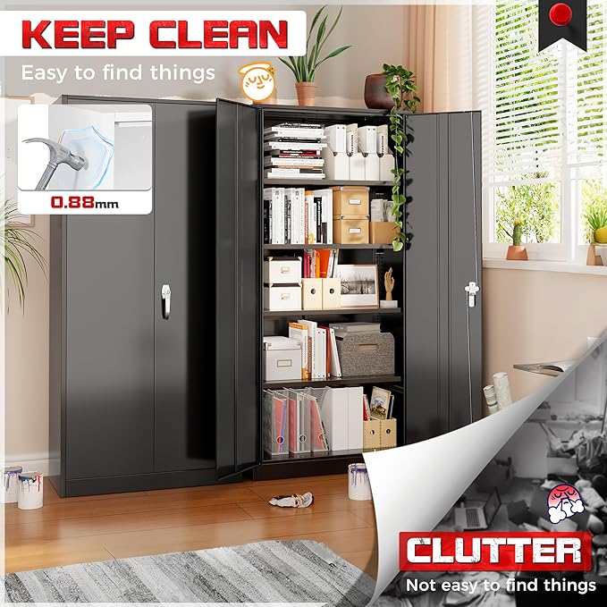 Bonusall 72" Storage Cabinet,Heavy-Duty Steel Cabinet with 2 Locking Doors & 4 Adjustable Shelves for Home