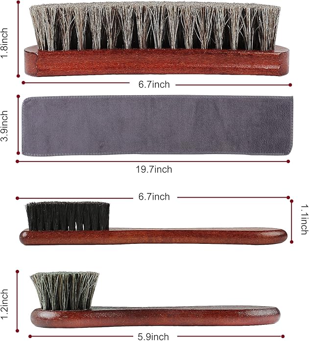 Rolett 4-Piece Horsehair Shoe Brush Shine Kit - Horse Hair Brush for Leather, Premium Shoe Polish brush, Leather Shoe Boot Brushes for Cleaning and Polishing