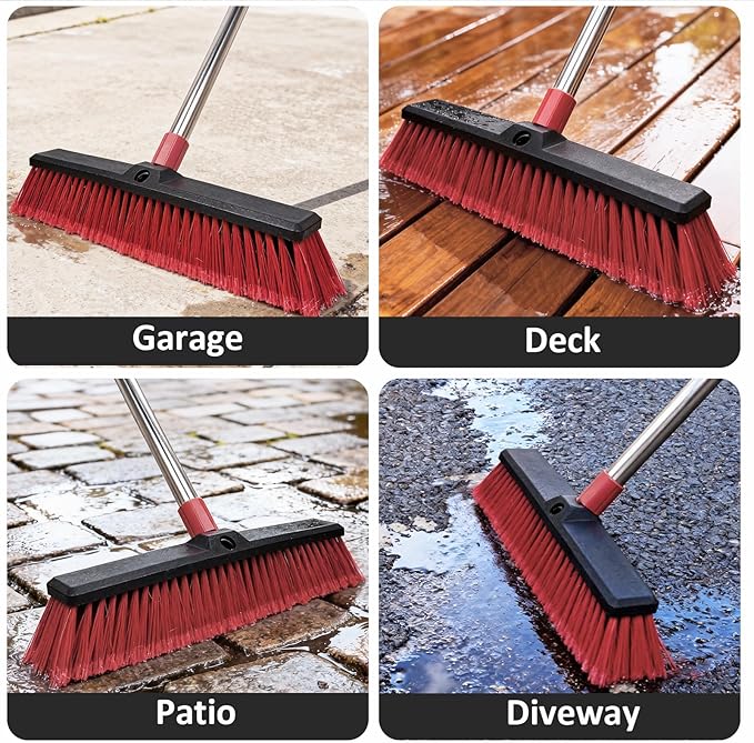18” Push Broom with 70” Adjustable Handle - Heavy Duty Outdoor Broom for Shop, Garage, Driveway, Patio, Yard & Deck Cleaning